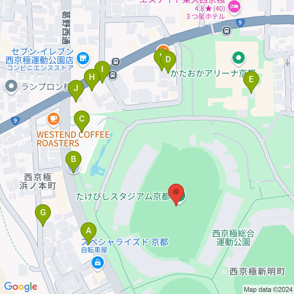 たけびしスタジアム京都周辺の駐車場・コインパーキング一覧地図