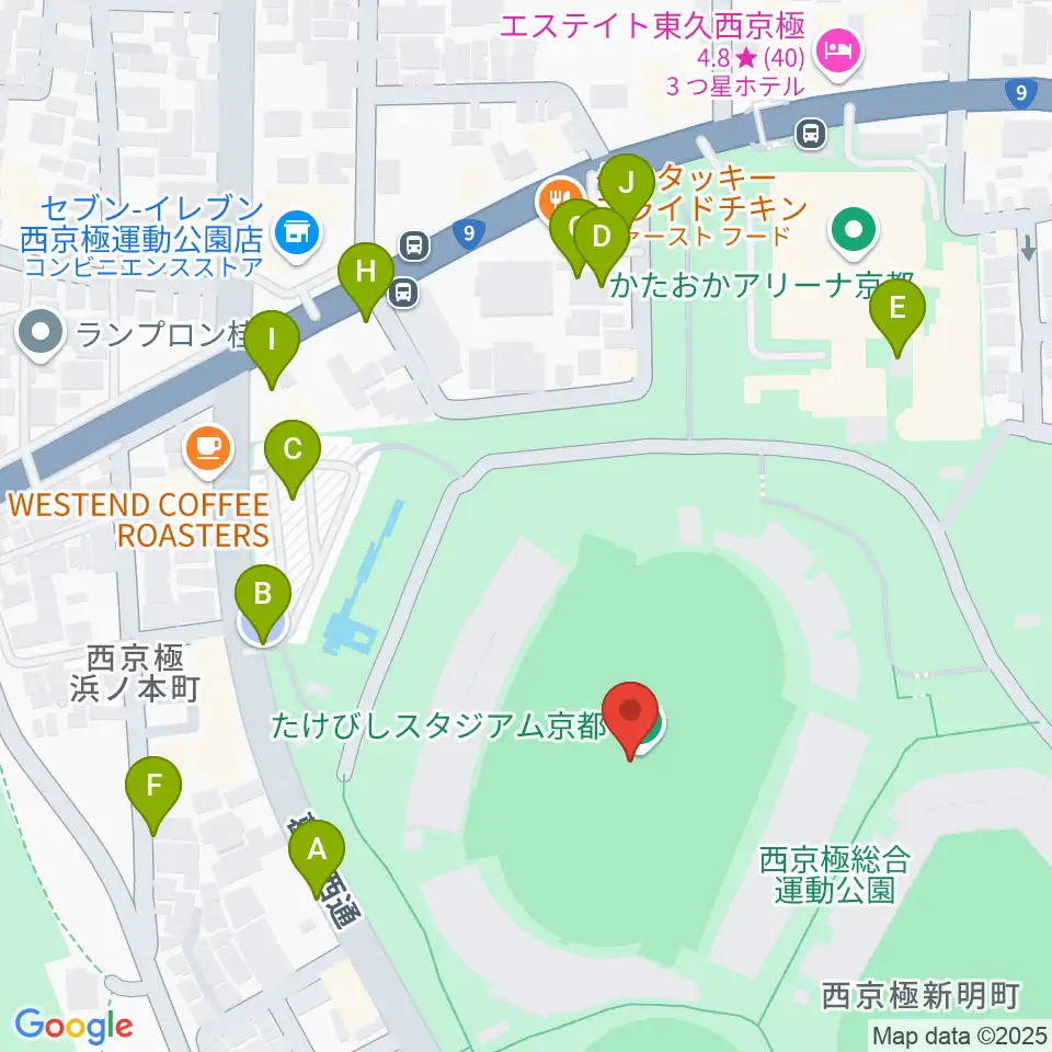 たけびしスタジアム京都周辺の駐車場・コインパーキング一覧地図