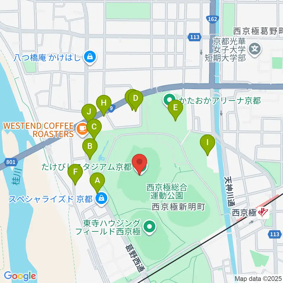 たけびしスタジアム京都周辺の駐車場・コインパーキング一覧地図