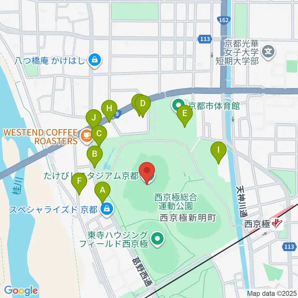 たけびしスタジアム京都周辺の駐車場・コインパーキング一覧地図