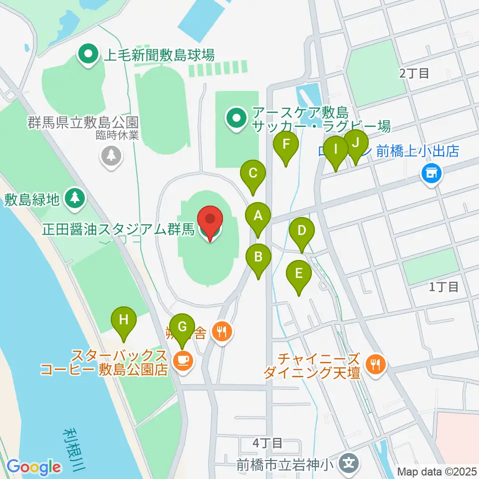 正田醤油スタジアム群馬周辺の駐車場・コインパーキング一覧地図