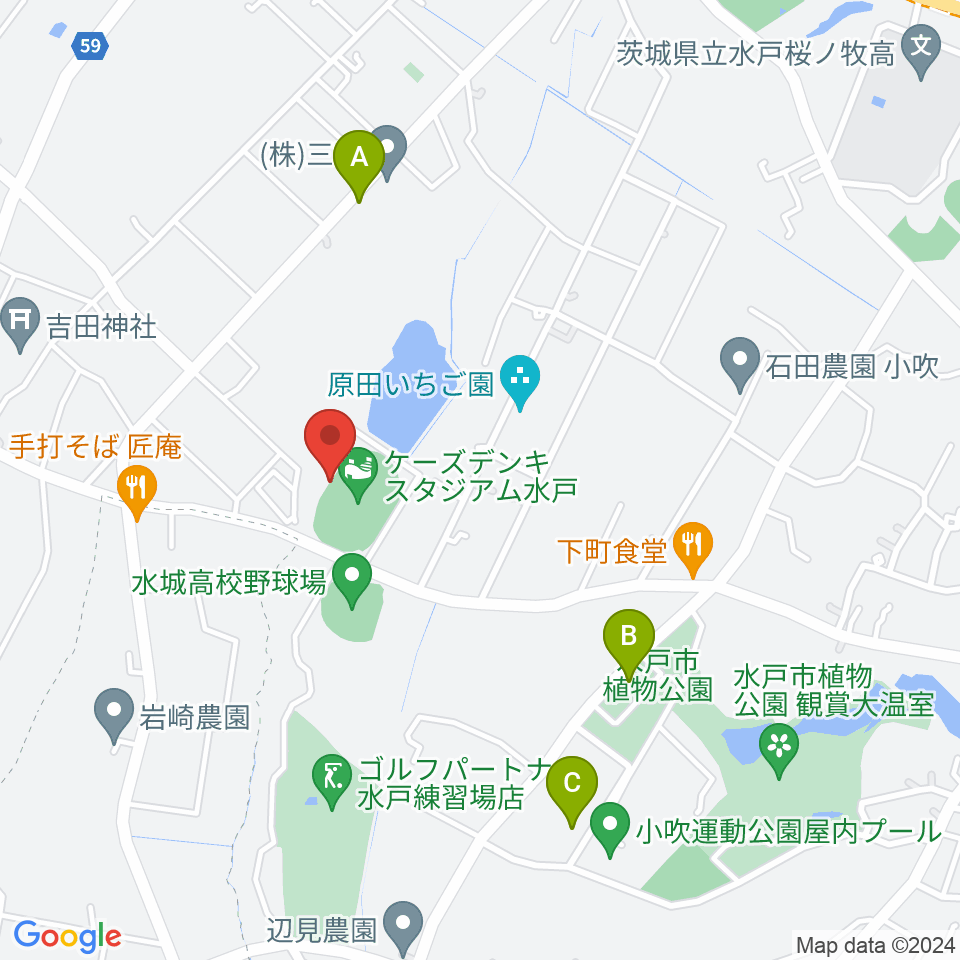 ケーズデンキスタジアム水戸周辺の駐車場・コインパーキング一覧地図