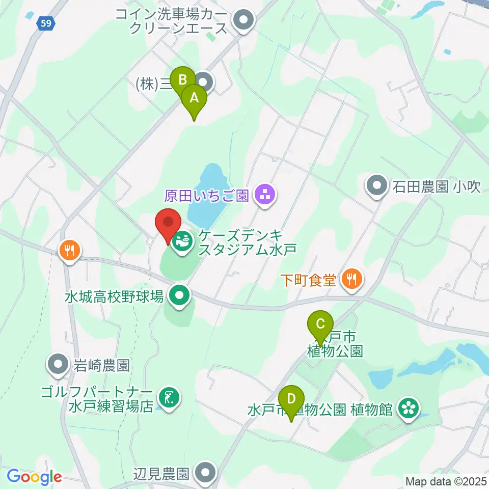 ケーズデンキスタジアム水戸周辺の駐車場・コインパーキング一覧地図
