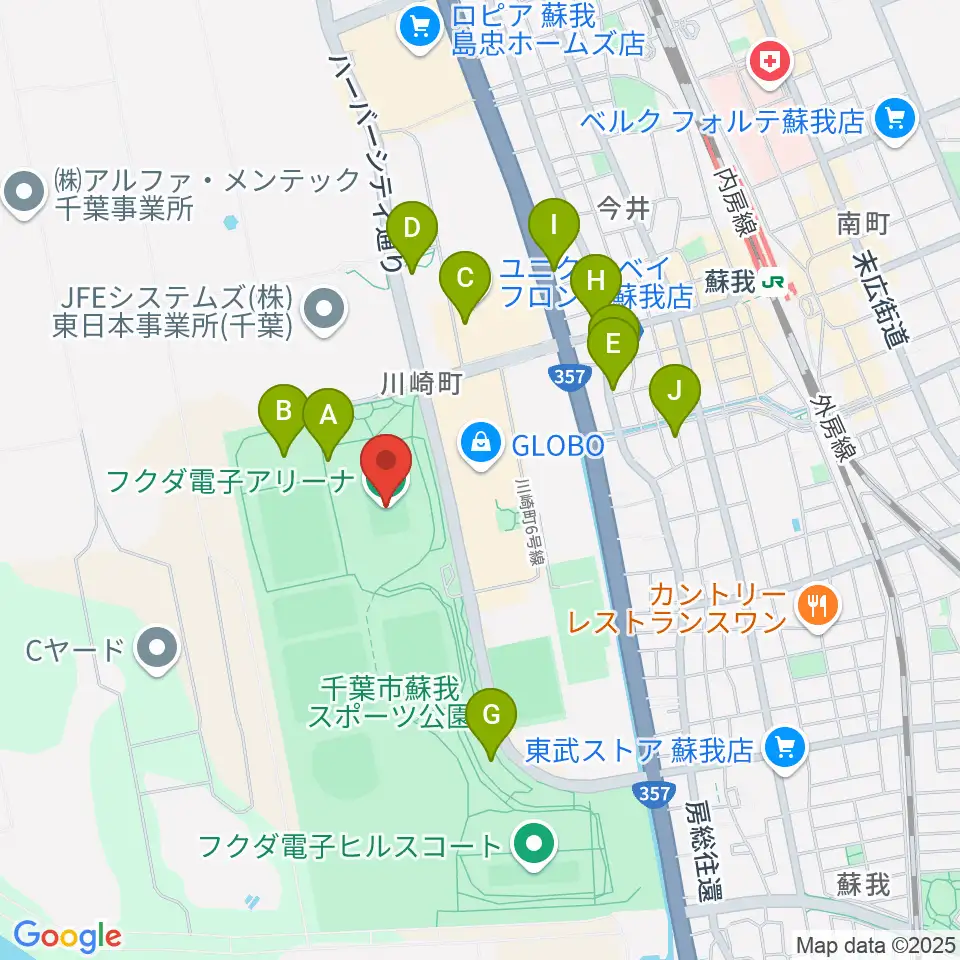 フクダ電子アリーナ周辺の駐車場・コインパーキング一覧地図