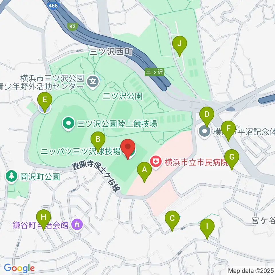 ニッパツ三ツ沢球技場周辺の駐車場・コインパーキング一覧地図