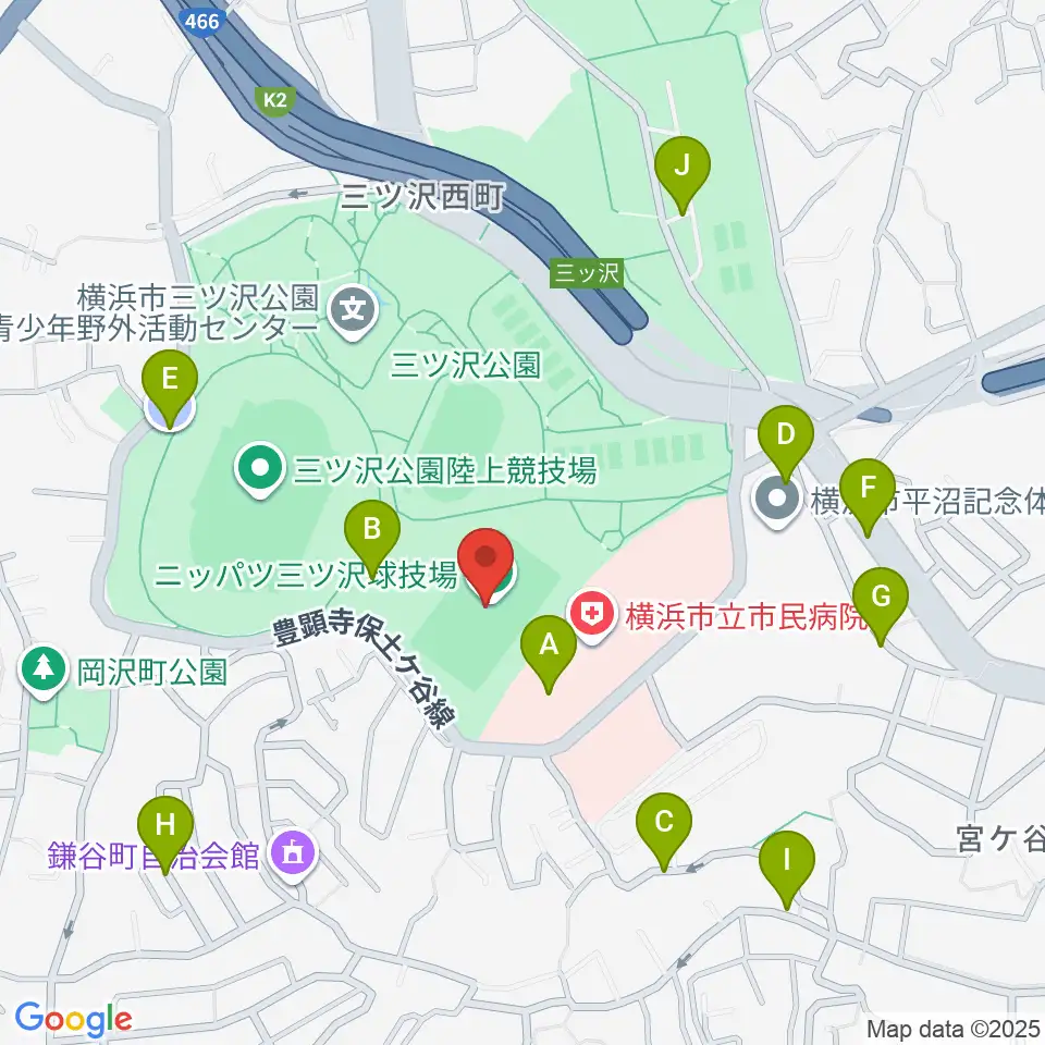 ニッパツ三ツ沢球技場周辺の駐車場・コインパーキング一覧地図