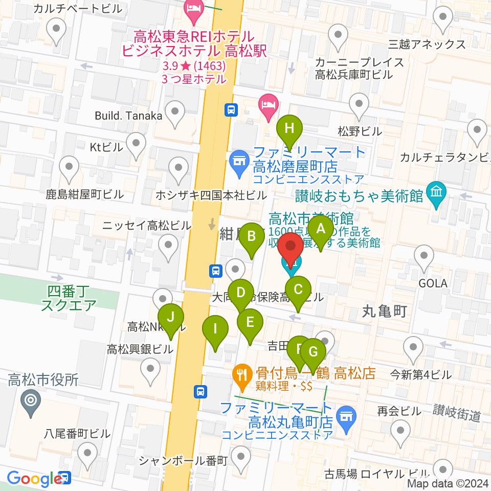 高松市美術館周辺の駐車場・コインパーキング一覧地図