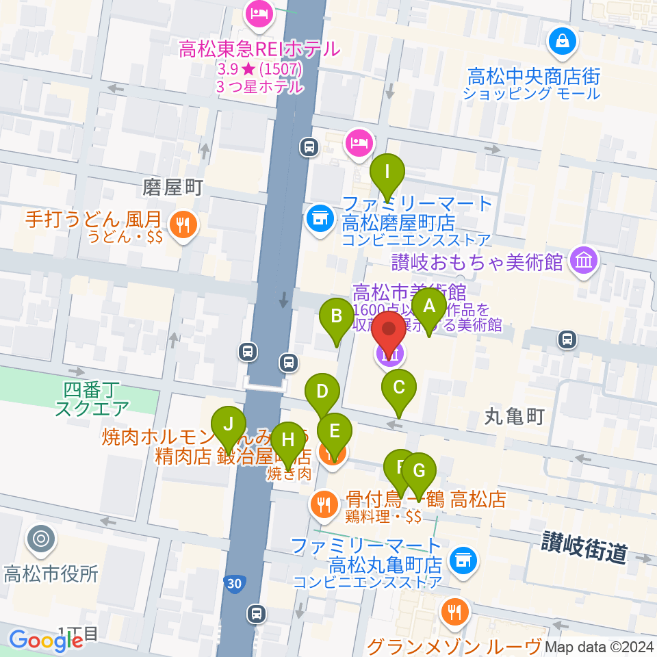 高松市美術館周辺の駐車場・コインパーキング一覧地図