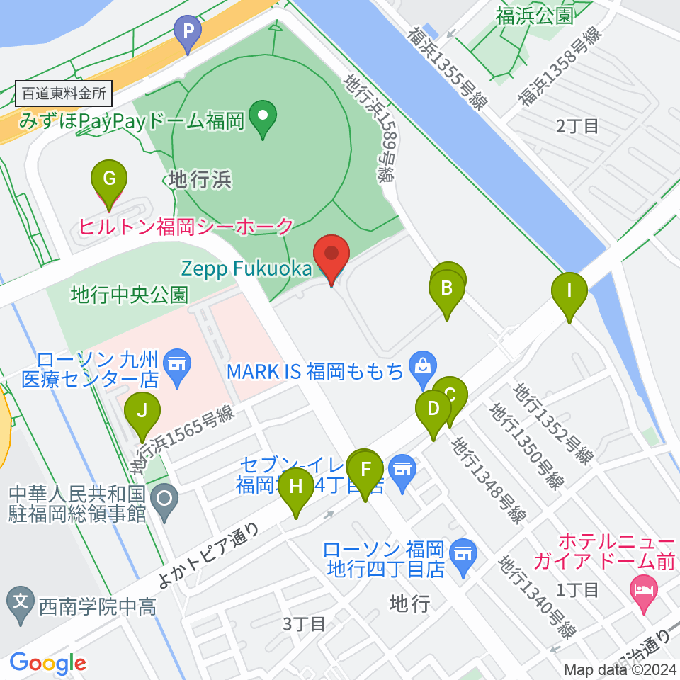 Zepp福岡周辺の駐車場・コインパーキング一覧地図