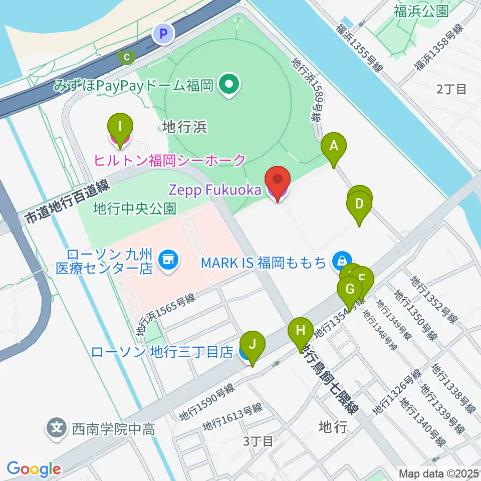 Zepp福岡周辺の駐車場・コインパーキング一覧地図