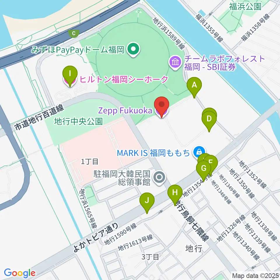 Zepp福岡周辺の駐車場・コインパーキング一覧地図