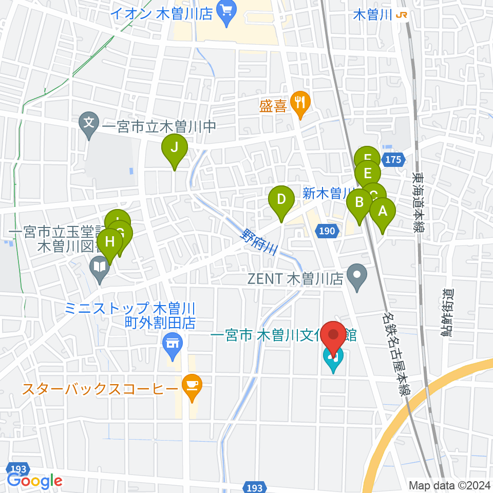 一宮市木曽川文化会館 尾西信金ホール周辺の駐車場・コインパーキング一覧地図