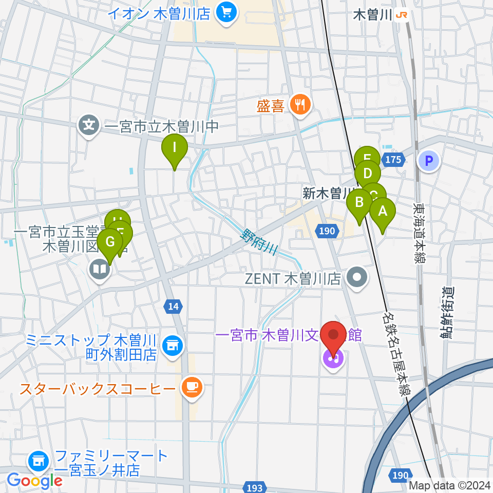 一宮市木曽川文化会館 尾西信金ホール周辺の駐車場・コインパーキング一覧地図