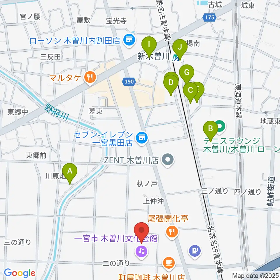 一宮市木曽川文化会館 尾西信金ホール周辺の駐車場・コインパーキング一覧地図