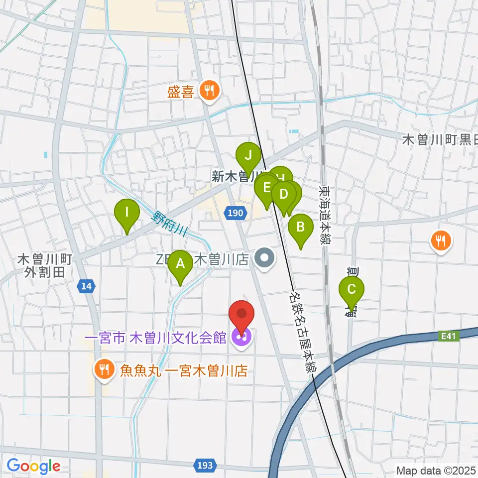 一宮市木曽川文化会館 尾西信金ホール周辺の駐車場・コインパーキング一覧地図