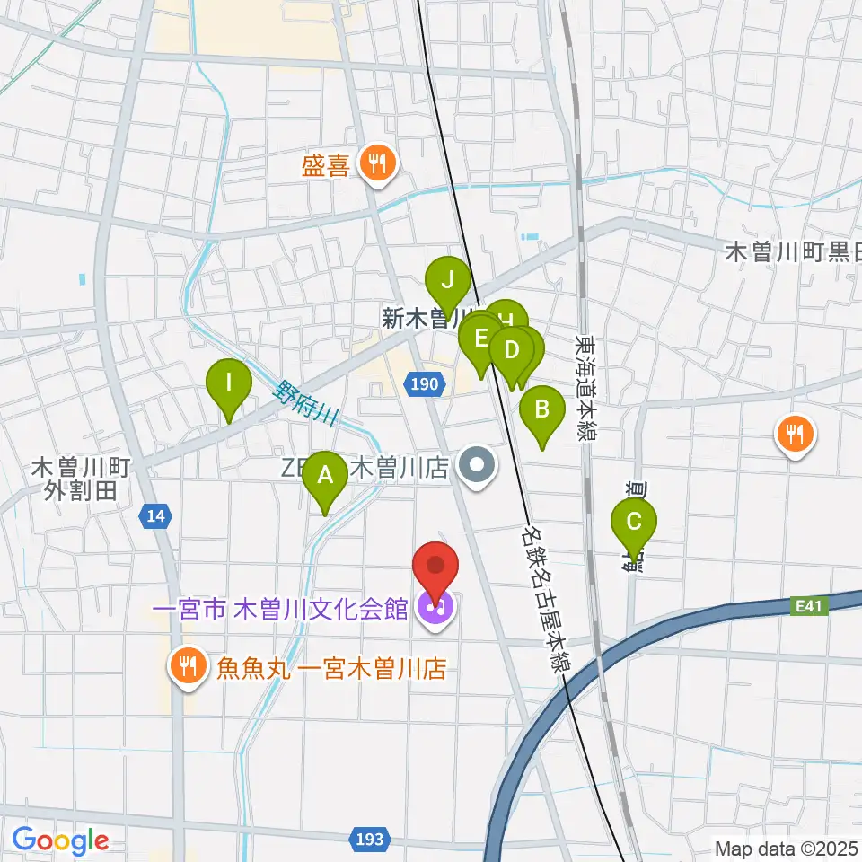 一宮市木曽川文化会館 尾西信金ホール周辺の駐車場・コインパーキング一覧地図