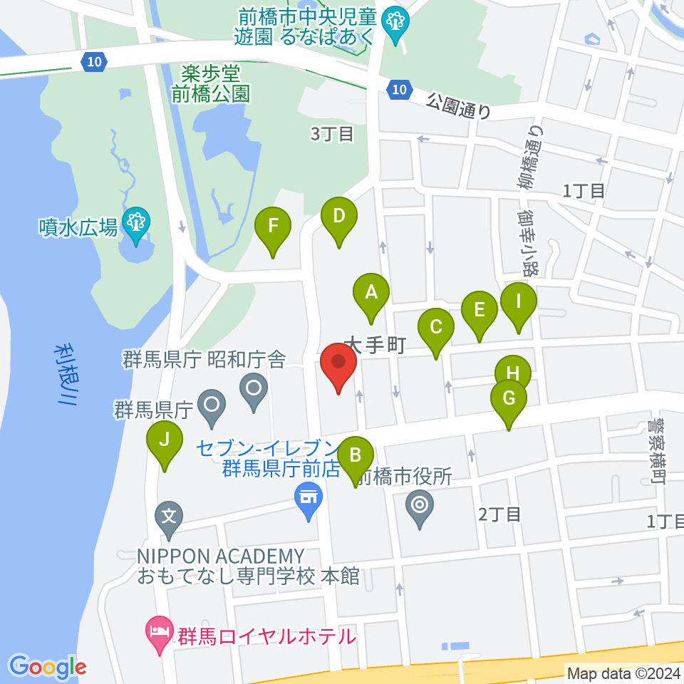 群馬会館周辺の駐車場・コインパーキング一覧地図