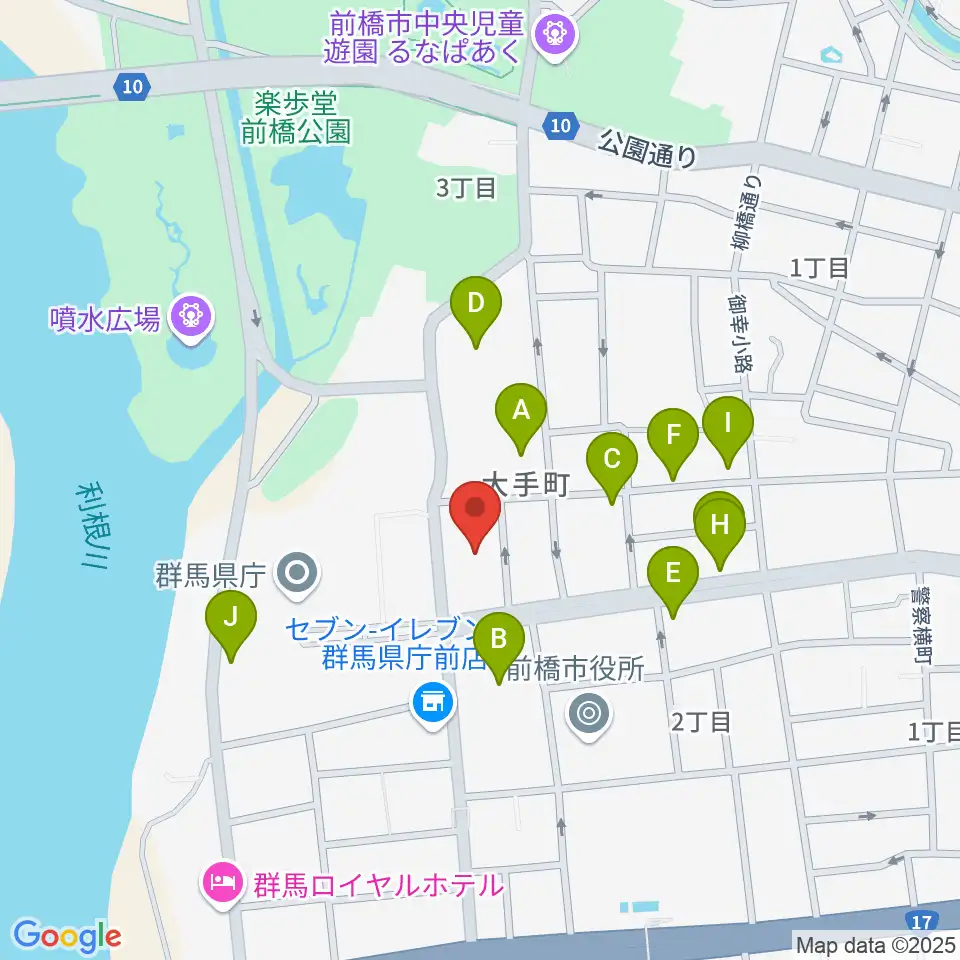 群馬会館周辺の駐車場・コインパーキング一覧地図
