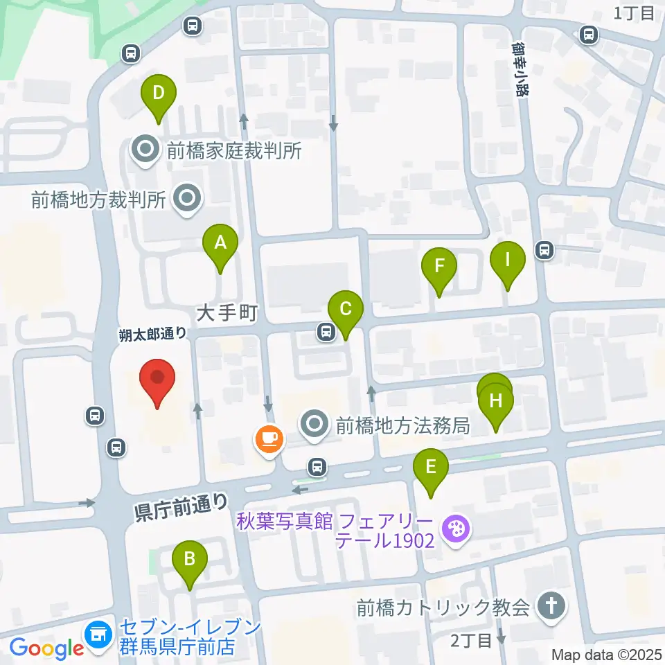 群馬会館周辺の駐車場・コインパーキング一覧地図