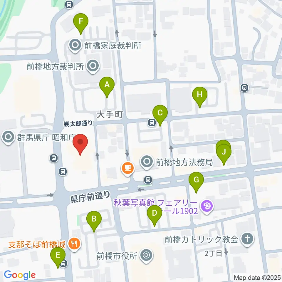 群馬会館周辺の駐車場・コインパーキング一覧地図