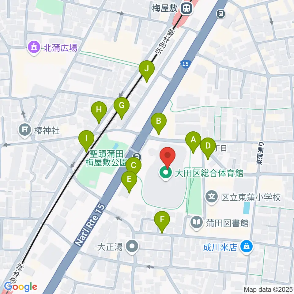 大田区総合体育館周辺の駐車場・コインパーキング一覧地図