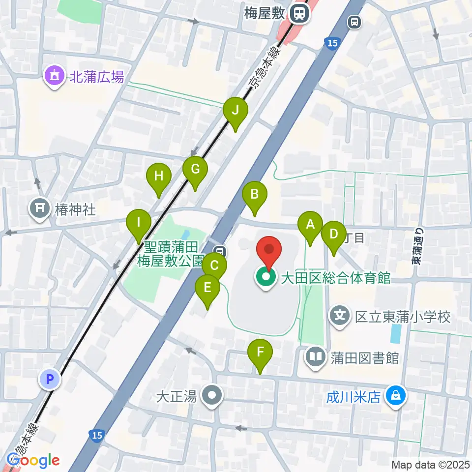 大田区総合体育館周辺の駐車場・コインパーキング一覧地図