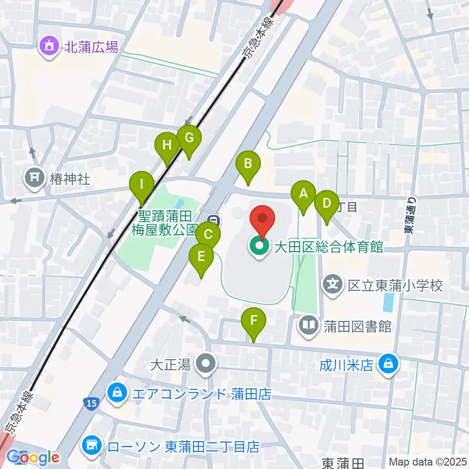 大田区総合体育館周辺の駐車場・コインパーキング一覧地図