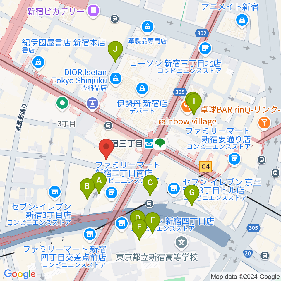 新宿アイミュージックバー周辺の駐車場・コインパーキング一覧地図