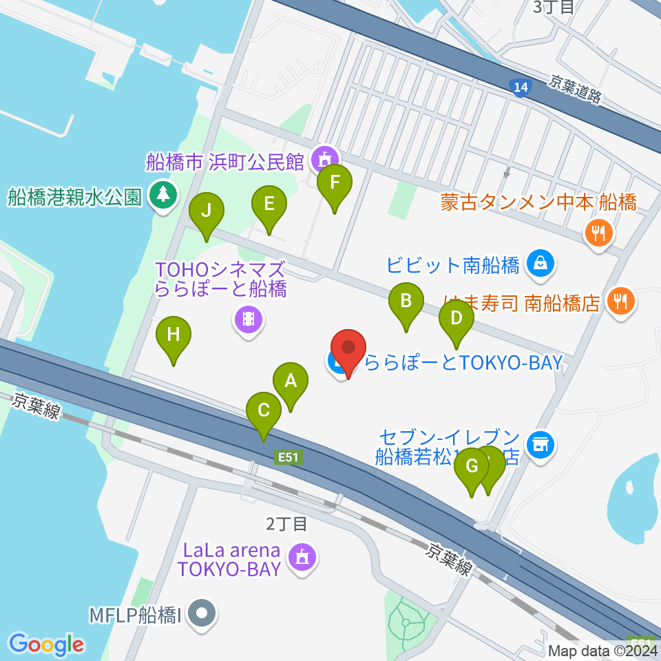 伊藤楽器 ららぽーとTOKYO-BAY店周辺の駐車場・コインパーキング一覧地図