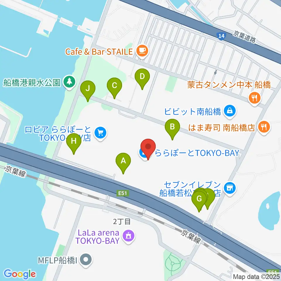 伊藤楽器 ららぽーとTOKYO-BAY店周辺の駐車場・コインパーキング一覧地図