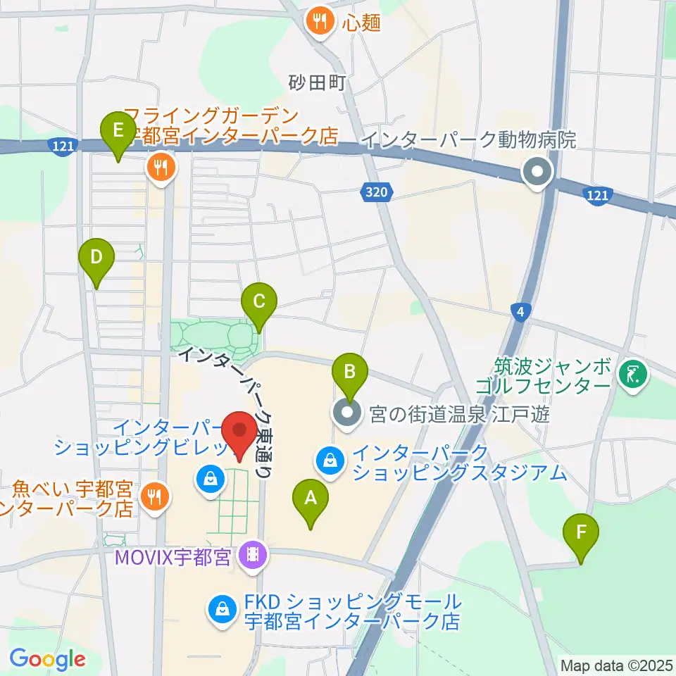 島村楽器 宇都宮インターパークビレッジ店周辺の駐車場・コインパーキング一覧地図