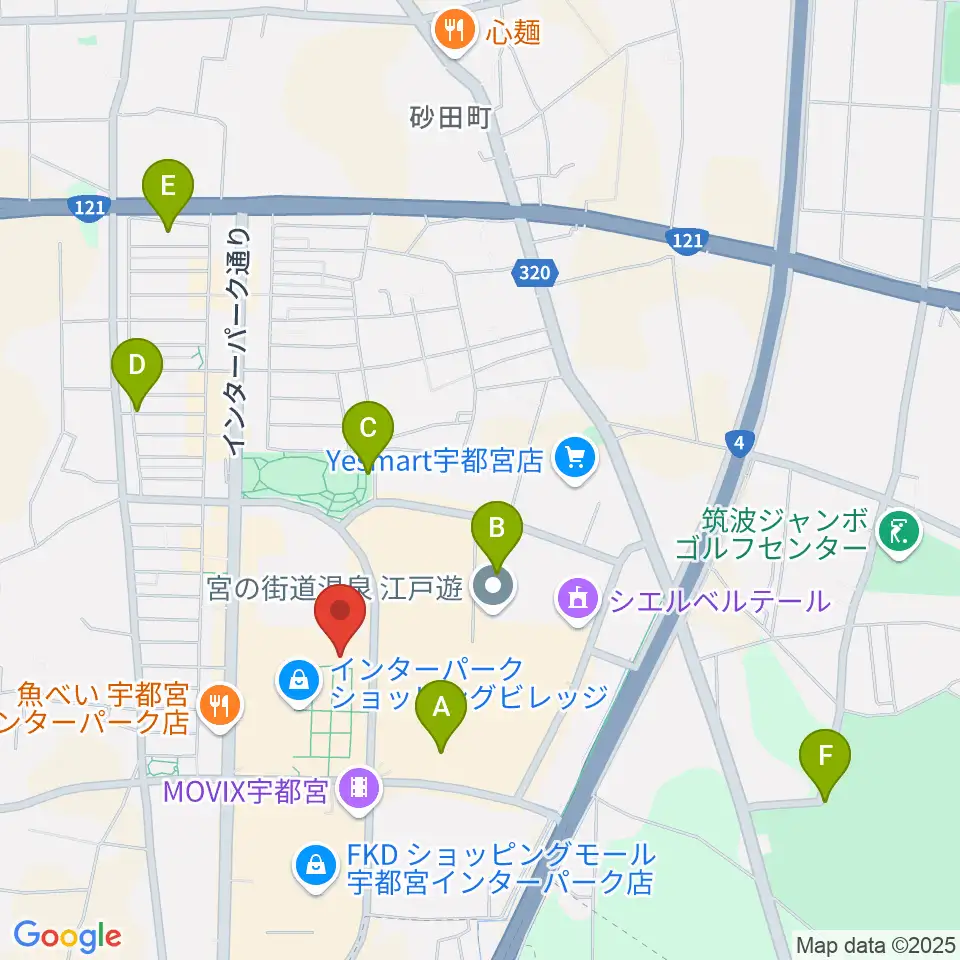 島村楽器 宇都宮インターパークビレッジ店周辺の駐車場・コインパーキング一覧地図