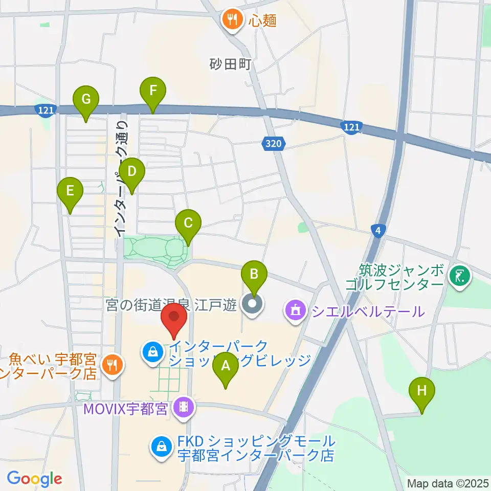 島村楽器 宇都宮インターパークビレッジ店周辺の駐車場・コインパーキング一覧地図
