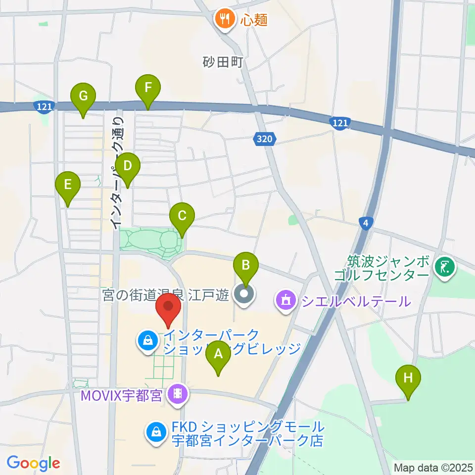 島村楽器 宇都宮インターパークビレッジ店周辺の駐車場・コインパーキング一覧地図