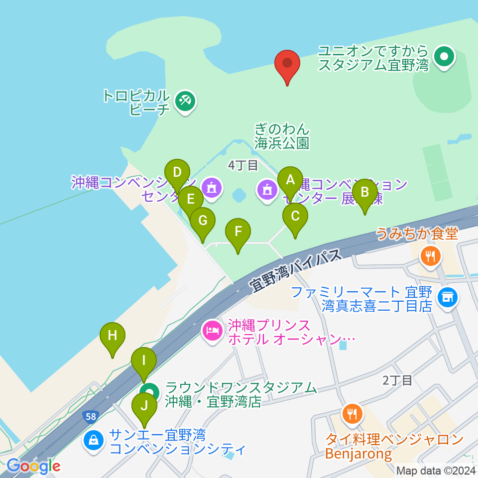 ぎのわん海浜公園屋外劇場周辺の駐車場・コインパーキング一覧地図