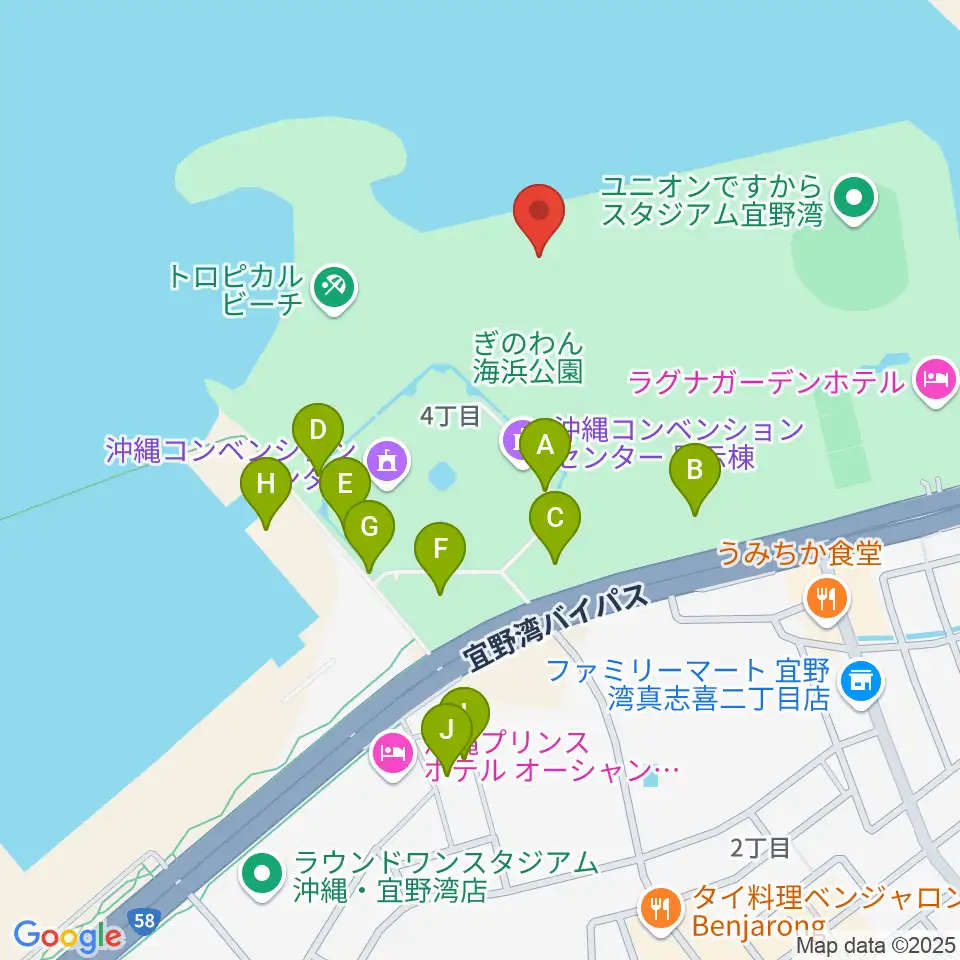 ぎのわん海浜公園屋外劇場周辺の駐車場・コインパーキング一覧地図