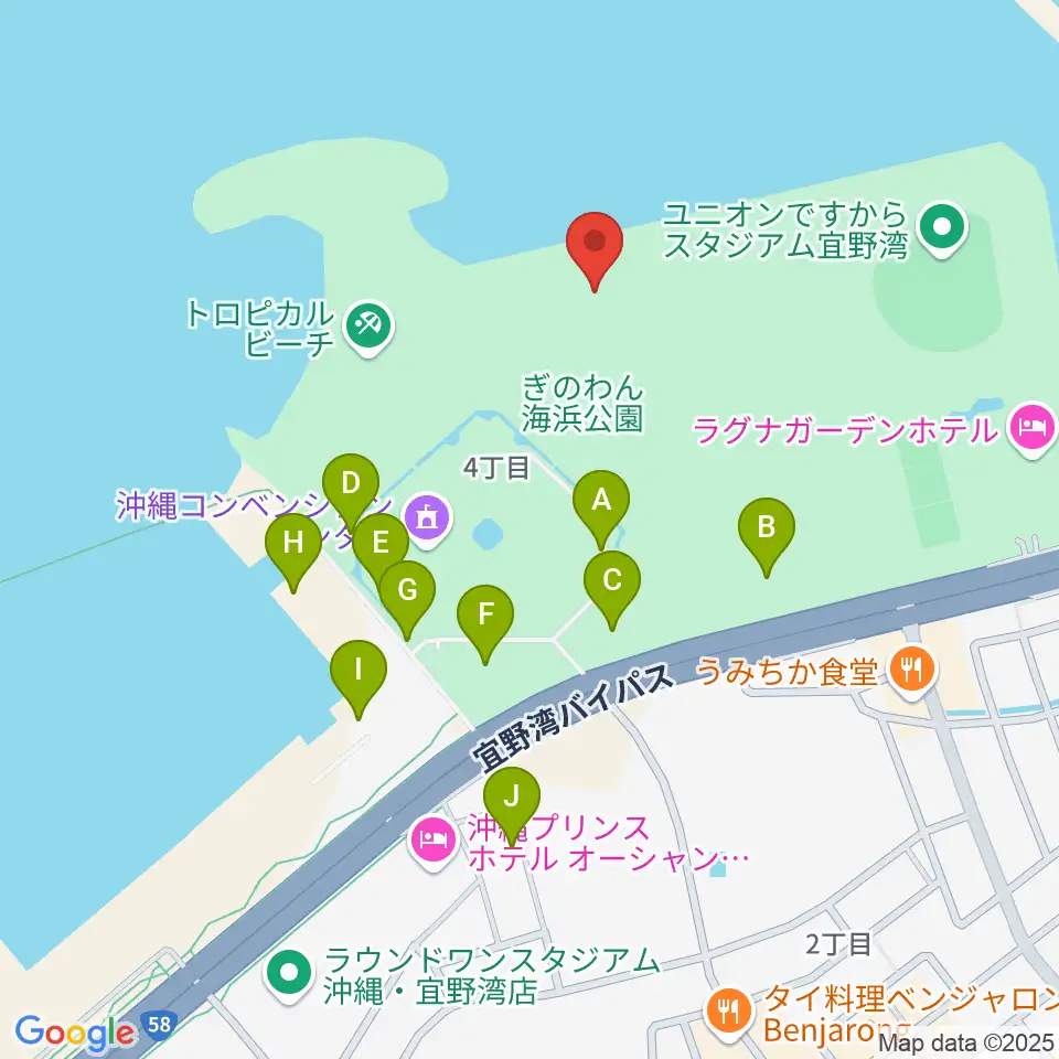 ぎのわん海浜公園屋外劇場周辺の駐車場・コインパーキング一覧地図
