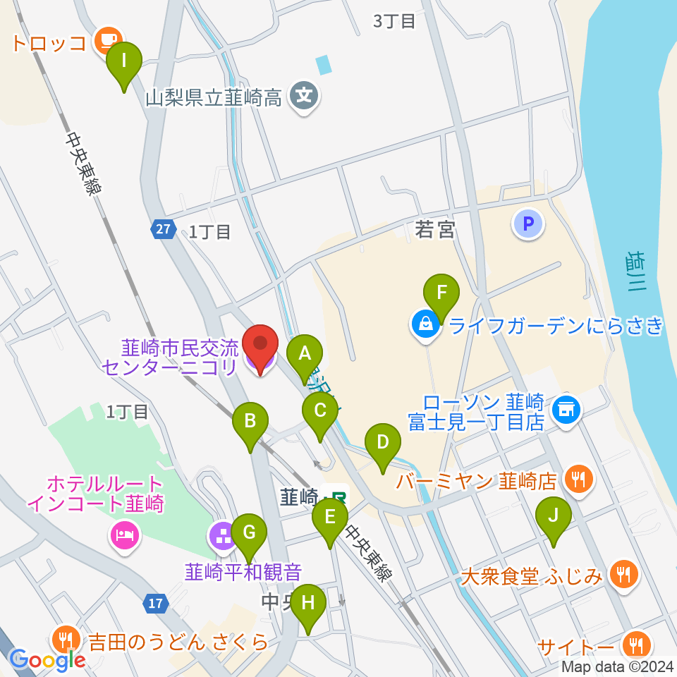 韮崎市民交流センターニコリ周辺の駐車場・コインパーキング一覧地図