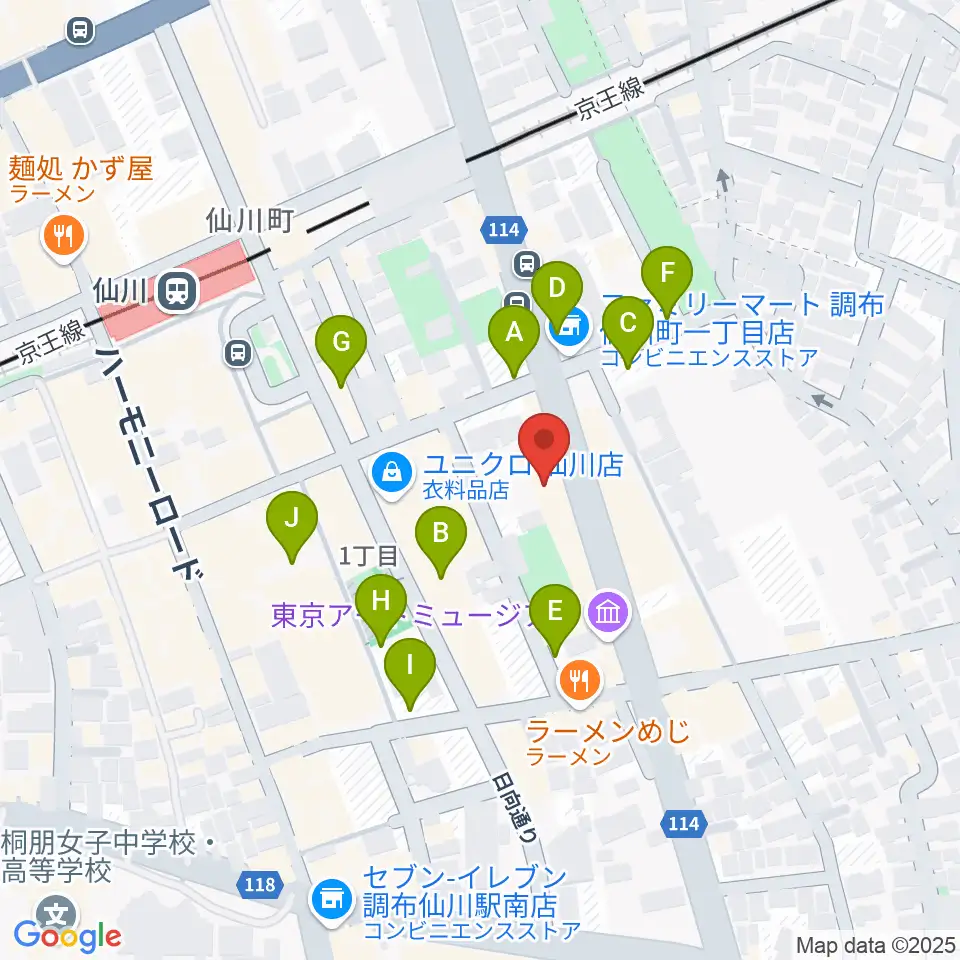 調布市せんがわ劇場周辺の駐車場・コインパーキング一覧地図
