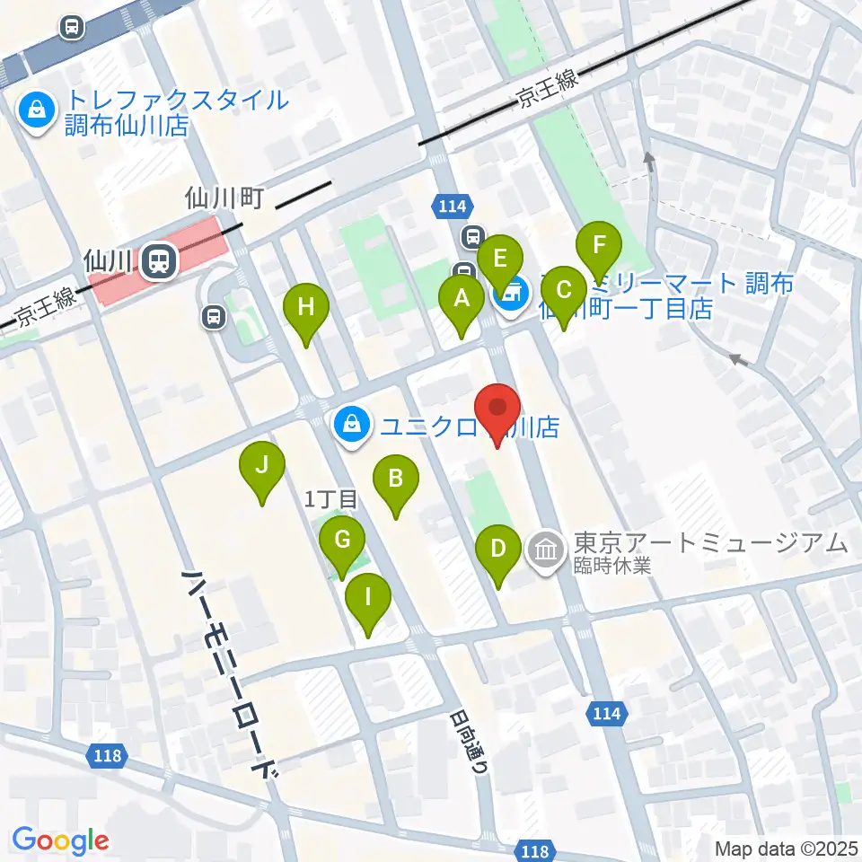 調布市せんがわ劇場周辺の駐車場・コインパーキング一覧地図
