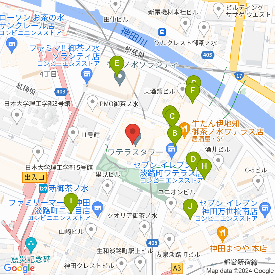 ワテラスコモンホール周辺の駐車場・コインパーキング一覧地図