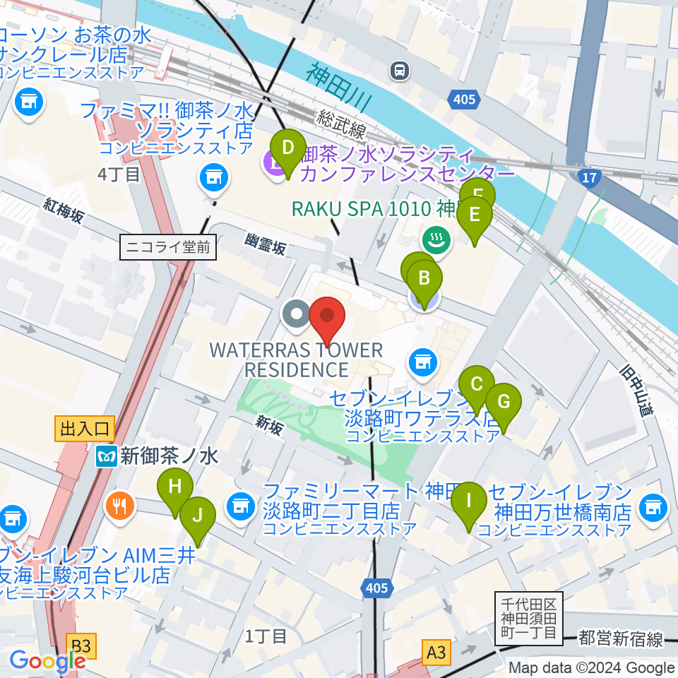 ワテラスコモンホール周辺の駐車場・コインパーキング一覧地図