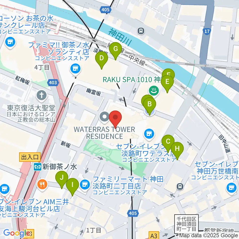 ワテラスコモンホール周辺の駐車場・コインパーキング一覧地図
