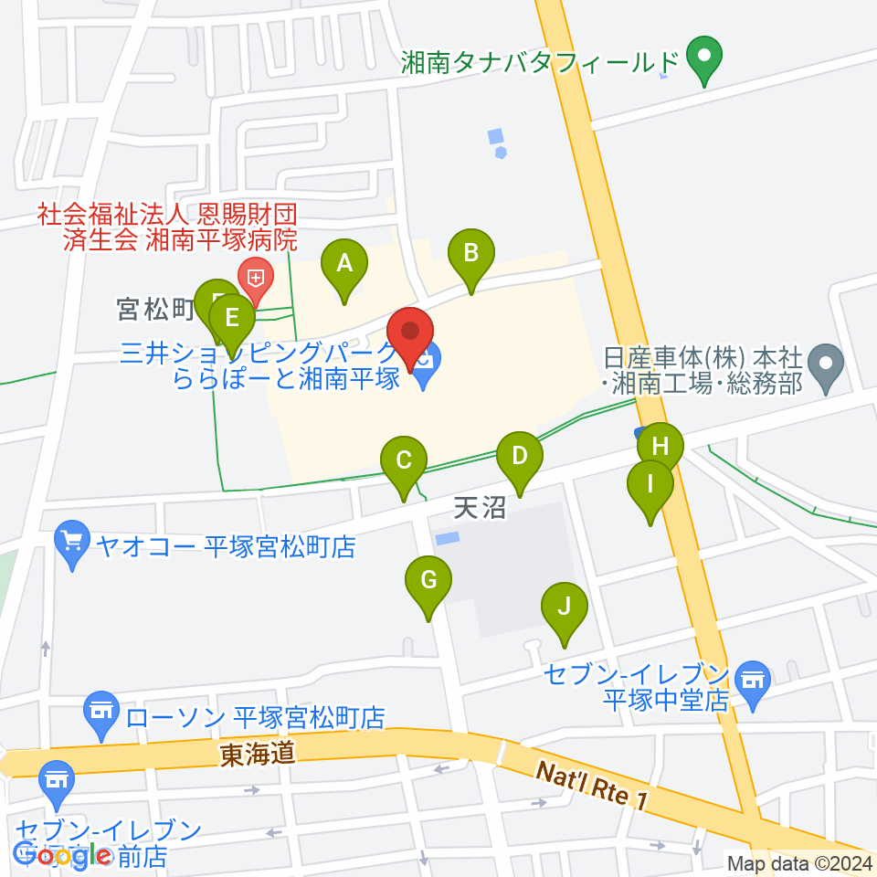 島村楽器 ららぽーと湘南平塚店周辺の駐車場・コインパーキング一覧地図