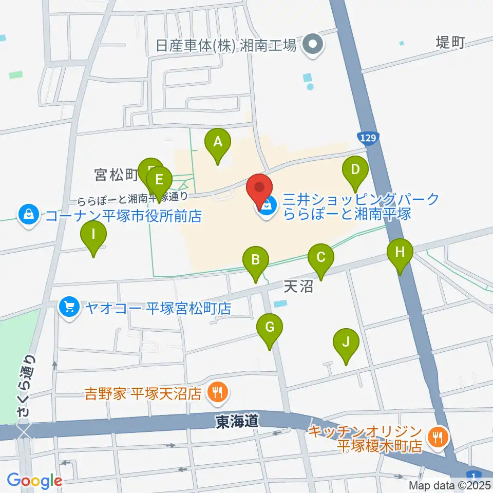 島村楽器 ららぽーと湘南平塚店周辺の駐車場・コインパーキング一覧地図