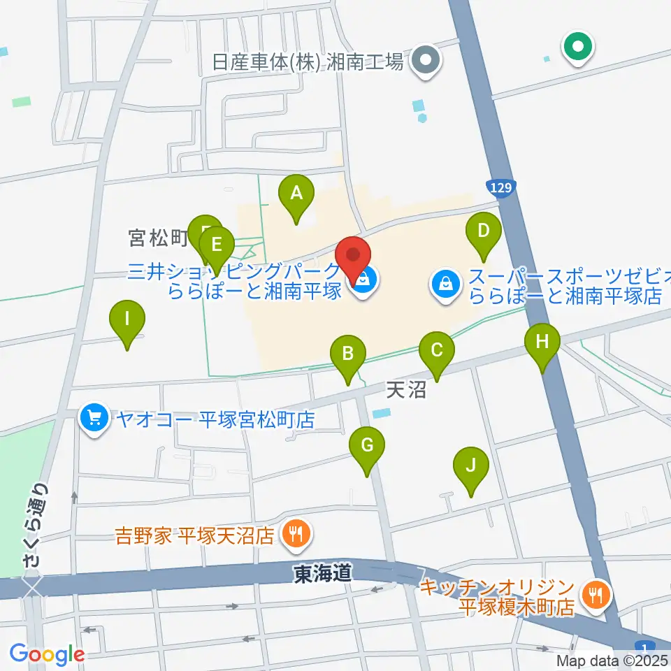 島村楽器 ららぽーと湘南平塚店周辺の駐車場・コインパーキング一覧地図