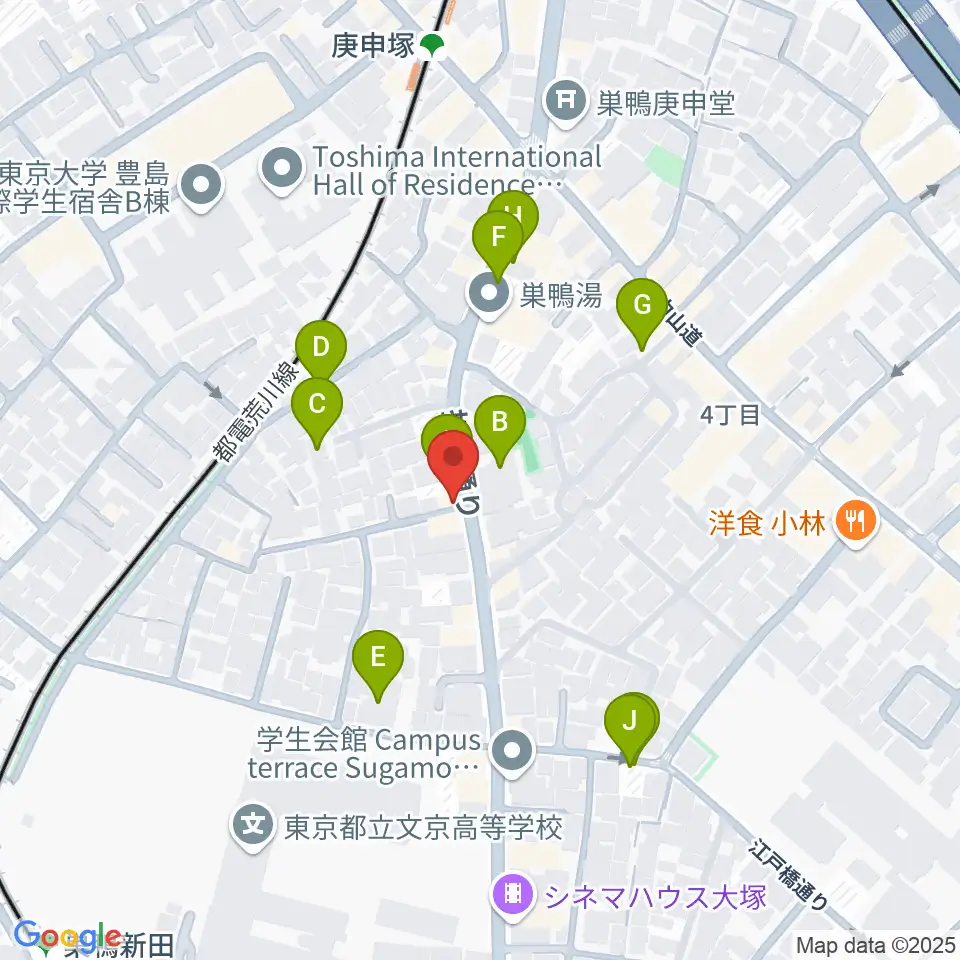 西巣鴨音楽堂周辺の駐車場・コインパーキング一覧地図