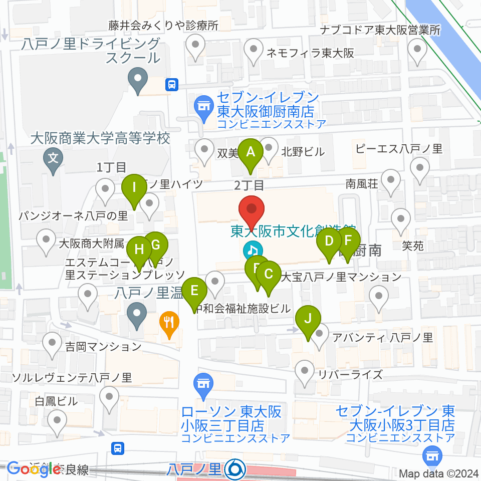 東大阪市文化創造館周辺の駐車場・コインパーキング一覧地図