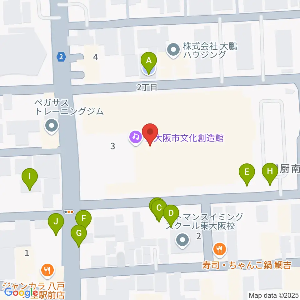 東大阪市文化創造館周辺の駐車場・コインパーキング一覧地図