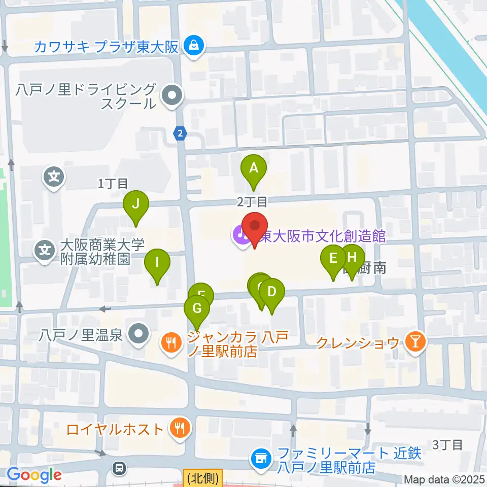 東大阪市文化創造館周辺の駐車場・コインパーキング一覧地図